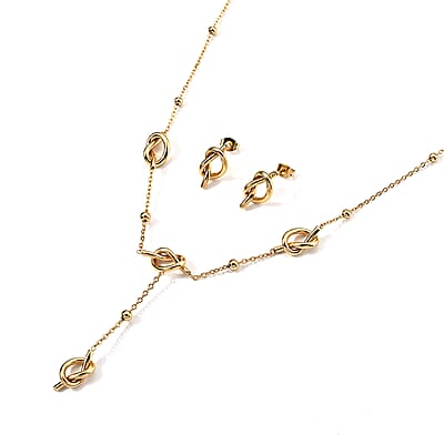 Link Necklace 18-19.5 Inches and Earrings in ION Plated YG Stainless Steel