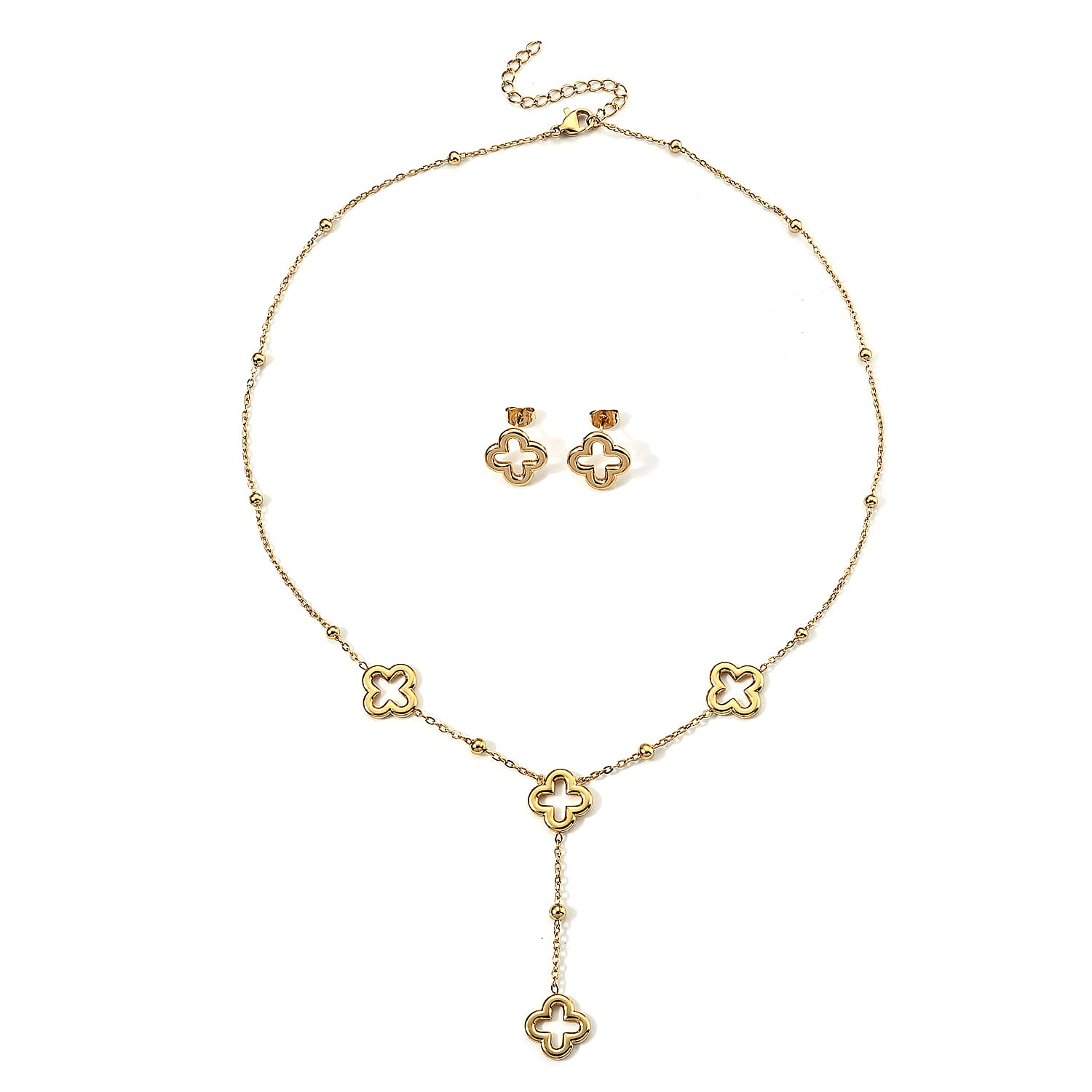 Infinity Necklace (18-19.5 Inches) and Earrings in ION Plated YG Stainless Steel