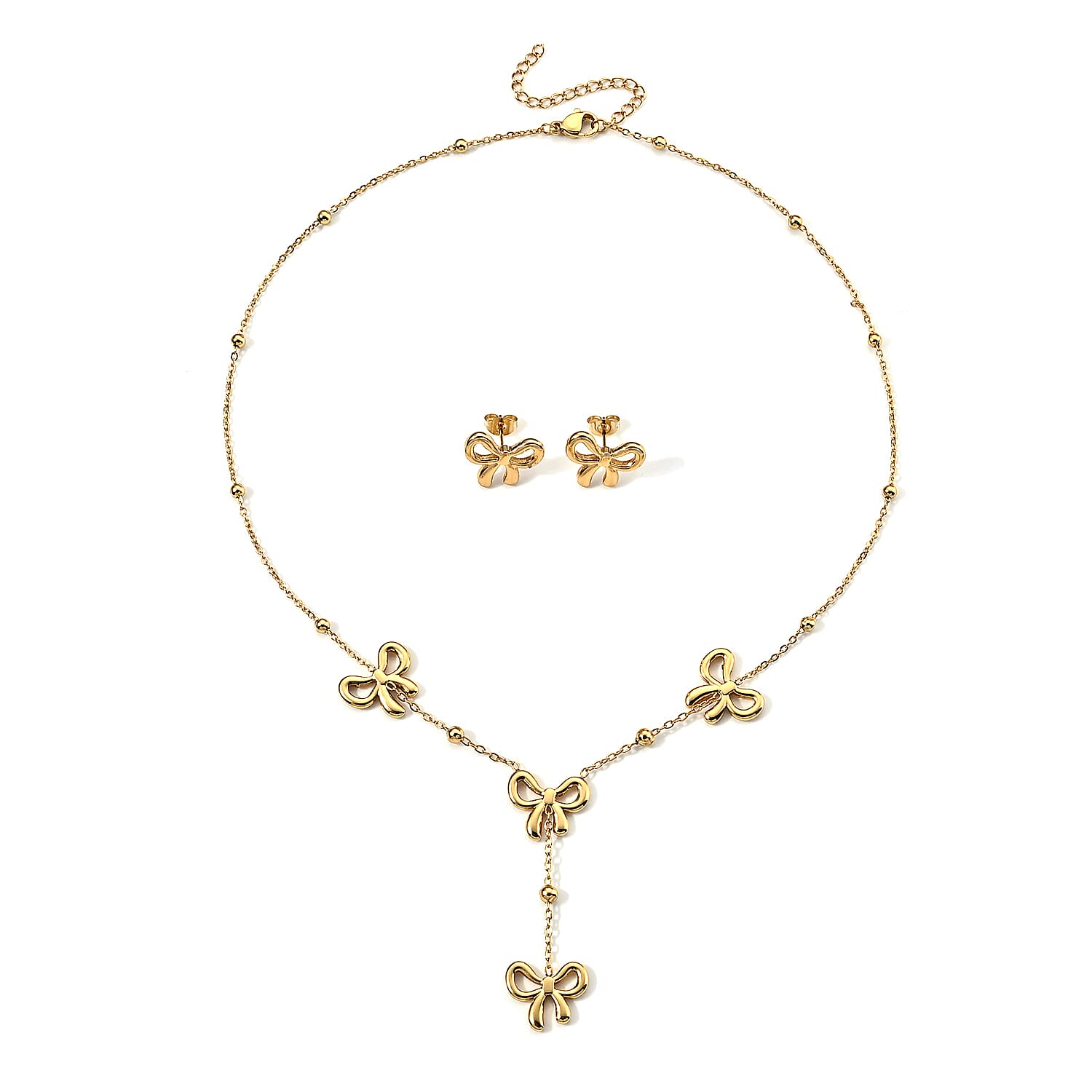 Infinity Necklace (18-19.5 Inches) and Earrings in ION Plated YG Stainless Steel