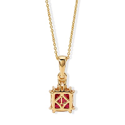 Asscher Cut Niassa Ruby (FF) and Luxuriant Lab Grown Diamond (G-H, SI) 3.25 ctw Scarlet Signature Pendant Necklace (20 Inches) in 18K Vermeil YG Over Sterling Silver