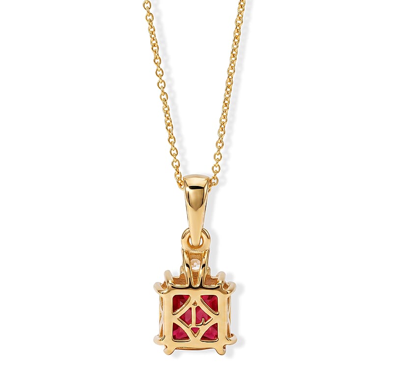 Asscher Cut Niassa Ruby (FF) and Luxuriant Lab Grown Diamond (G-H, SI) 3.25 ctw Scarlet Signature Pendant Necklace (20 Inches) in 18K Vermeil YG Over Sterling Silver