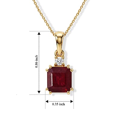 Asscher Cut Niassa Ruby (FF) and Luxuriant Lab Grown Diamond (G-H, SI) 3.25 ctw Scarlet Signature Pendant Necklace (20 Inches) in 18K Vermeil YG Over Sterling Silver