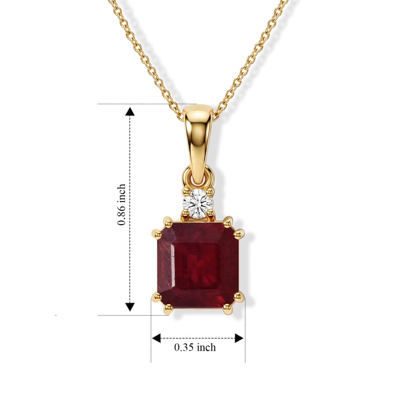 Asscher Cut Niassa Ruby (FF) and Luxuriant Lab Grown Diamond (G-H, SI) 3.25 ctw Scarlet Signature Pendant Necklace (20 Inches) in 18K Vermeil YG Over Sterling Silver