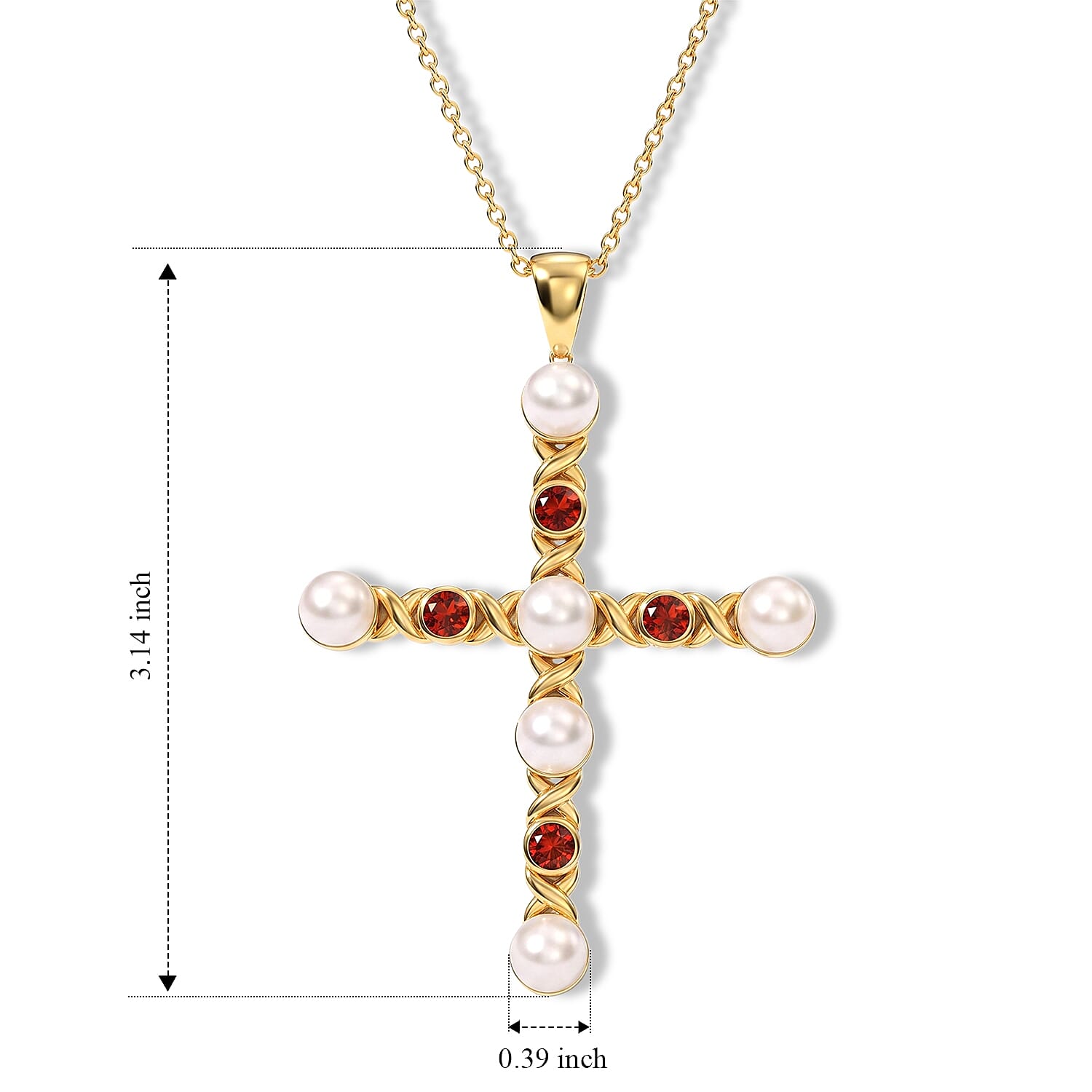 EverTrue Freshwater Pearl and Mozambique Garnet 2.40 ctw Pendant in 18K YG Plated with ION Plated YG Stainless Steel (20 Inches)