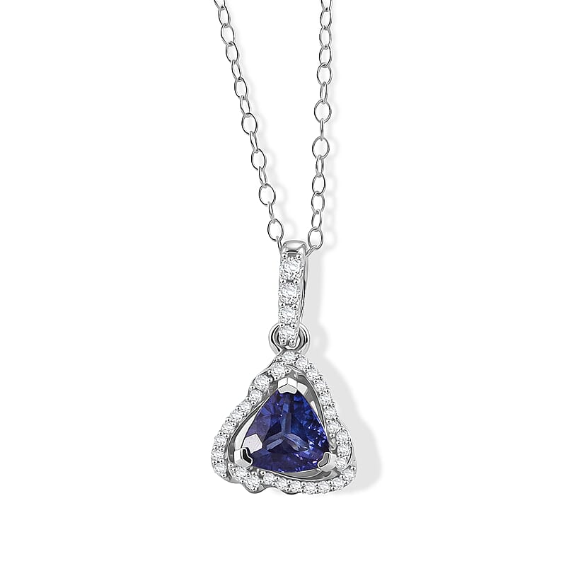 GP Celestial Dream Collection Premium Tanzanite and White Zircon 1.50 ctw Pendant Necklace in Rhodium Over Sterling Silver 18 Inches