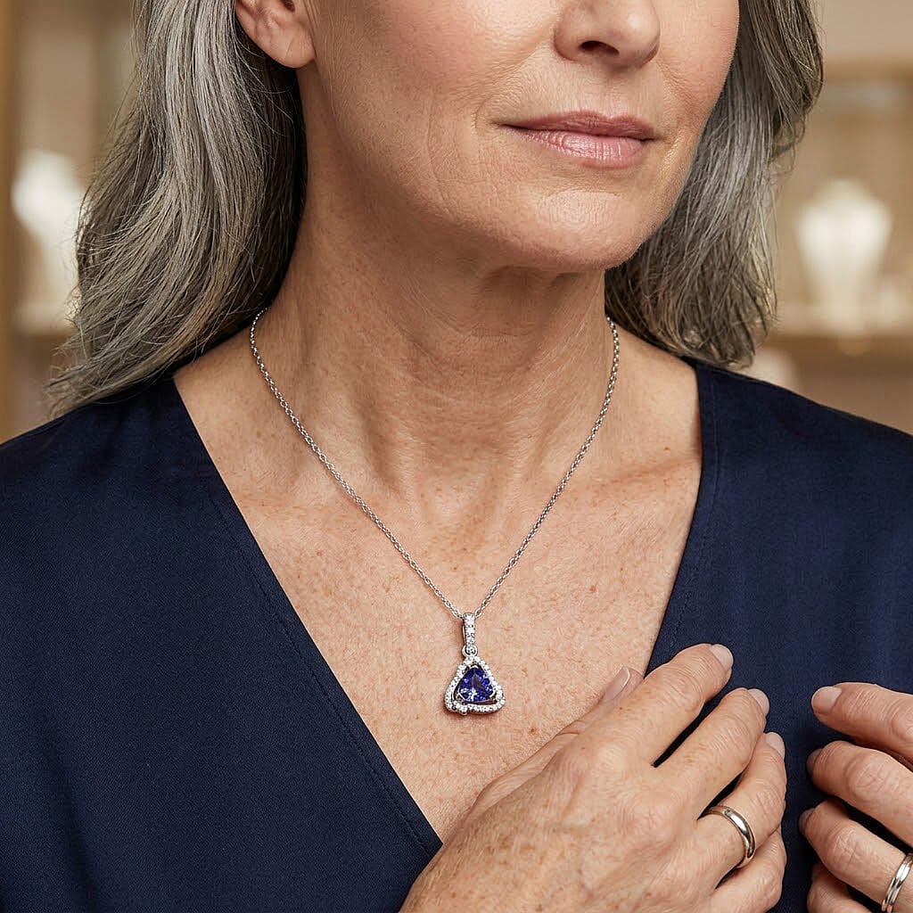 GP Celestial Dream Collection Premium Tanzanite and White Zircon 1.50 ctw Pendant Necklace in Rhodium Over Sterling Silver 18 Inches