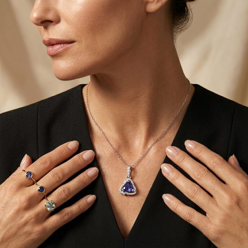 GP Celestial Dream Collection Premium Tanzanite and White Zircon 1.50 ctw Pendant Necklace in Rhodium Over Sterling Silver 18 Inches