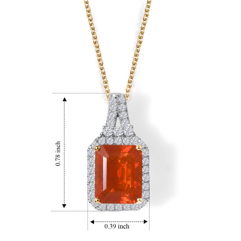Certified and Appraised AAA Mexican Cherry Fire Opal and Luxuriant Lab Grown Diamond G-H SI 2.55 ctw Pendant Necklace in 10K Yellow Gold 18 Inches