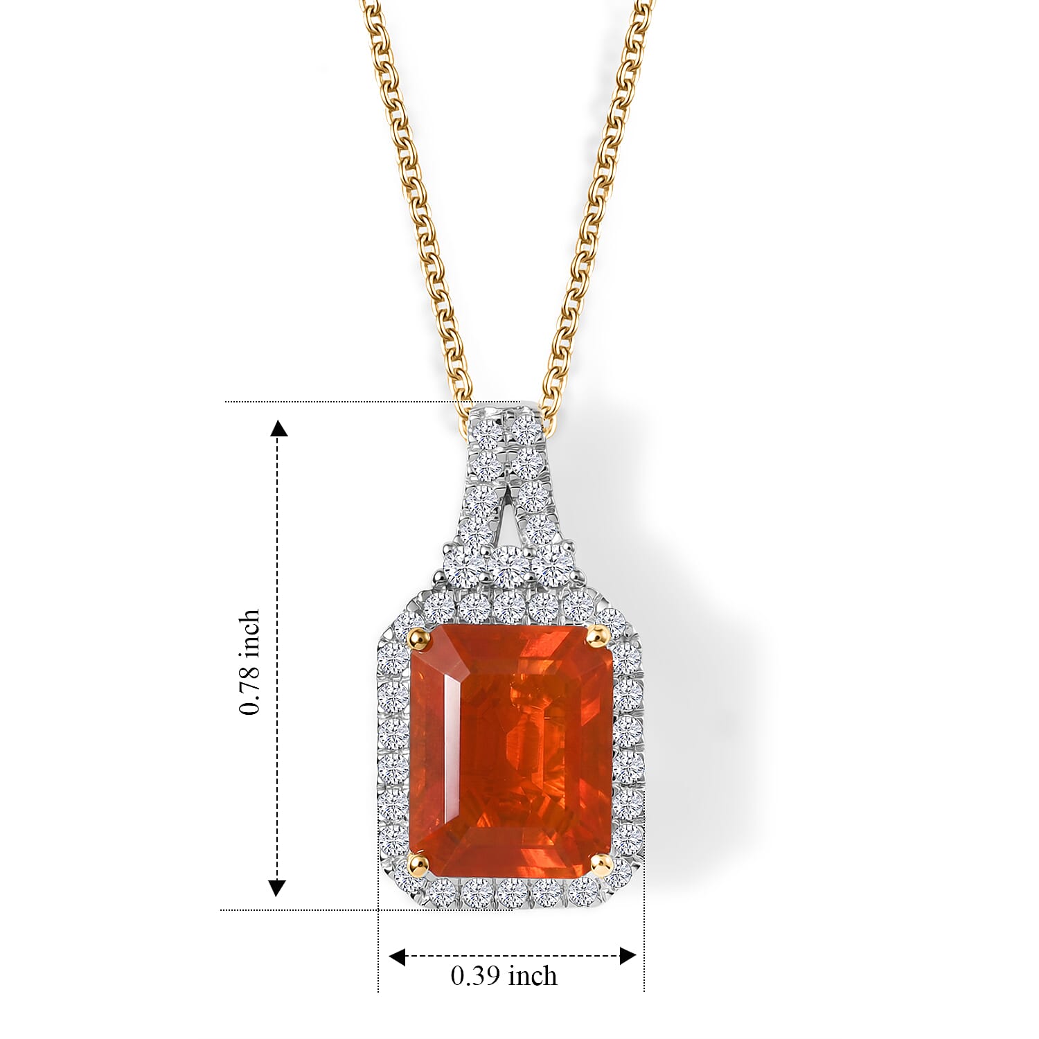 Certified and Appraised AAA Mexican Cherry Fire Opal and Luxuriant Lab Grown Diamond G-H SI 1.60 ctw Pendant Necklace in 10K Yellow Gold 18 Inches