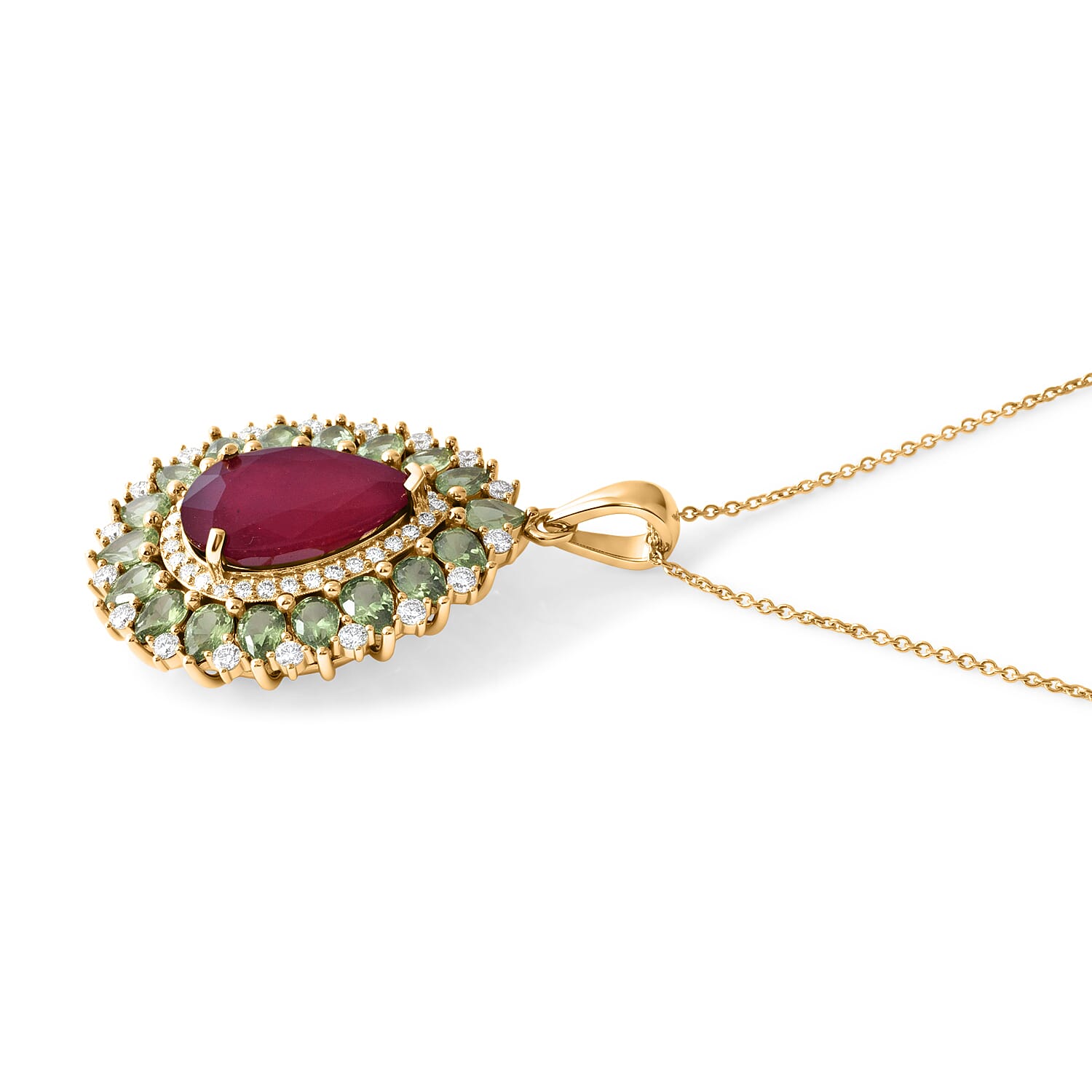 D'Joy Niassa Ruby (FF) and Multi Gemstone 10.40 ctw Crimson Bloom Pendant Necklace (20 Inches) in 18K Vermeil Yellow Gold Over Sterling Silver