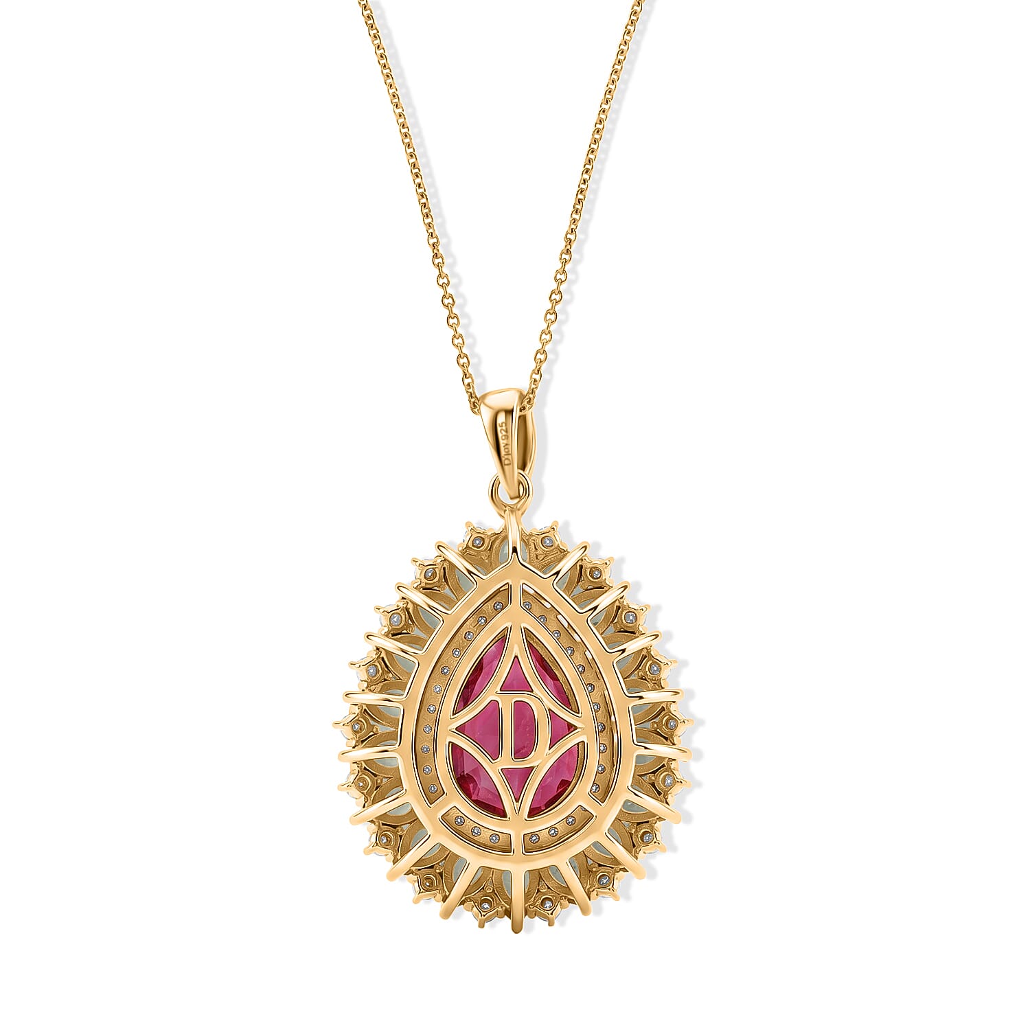 D'Joy Niassa Ruby (FF) and Multi Gemstone 10.40 ctw Crimson Bloom Pendant Necklace (20 Inches) in 18K Vermeil Yellow Gold Over Sterling Silver