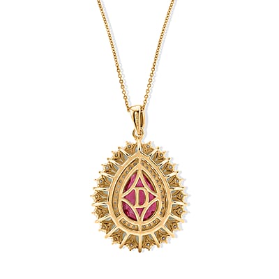 D'Joy Niassa Ruby (FF) and Multi Gemstone 10.40 ctw Crimson Bloom Pendant Necklace (20 Inches) in 18K Vermeil Yellow Gold Over Sterling Silver