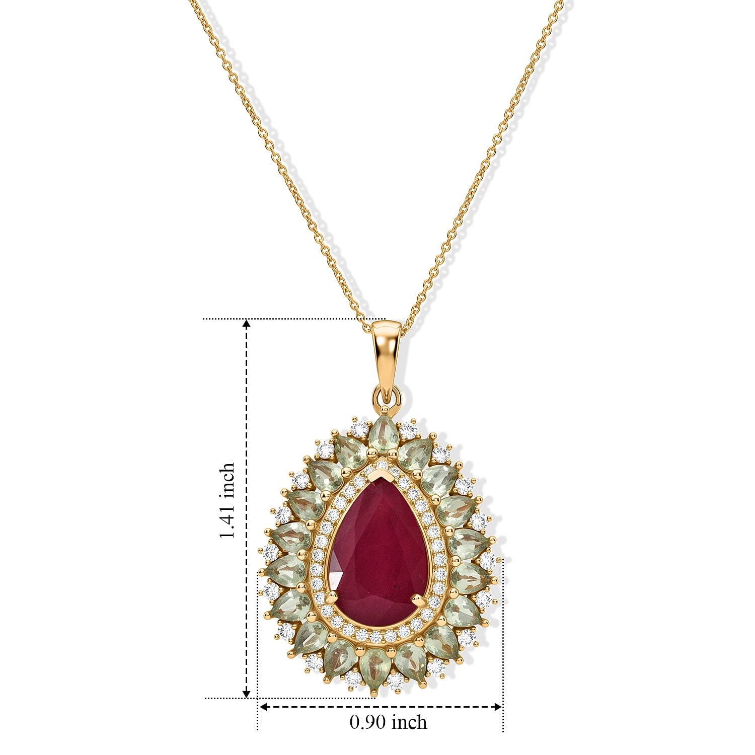 D'Joy Niassa Ruby (FF) and Multi Gemstone 10.40 ctw Crimson Bloom Pendant Necklace (20 Inches) in 18K Vermeil Yellow Gold Over Sterling Silver