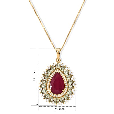 D'Joy Niassa Ruby (FF) and Multi Gemstone 10.40 ctw Crimson Bloom Pendant Necklace (20 Inches) in 18K Vermeil Yellow Gold Over Sterling Silver