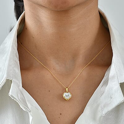 D'Joy Moissanite 2.50 ctw Heart of Brilliance Pendant Necklace in 18K Vermeil Yellow Gold Over Sterling Silver 20 Inches