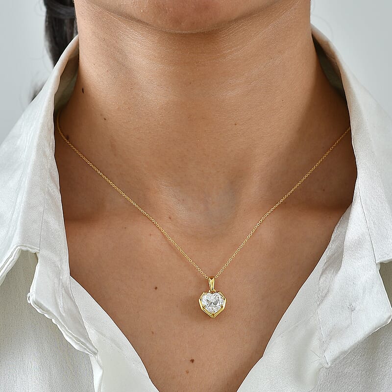 D'Joy Moissanite 2.50 ctw Heart of Brilliance Pendant Necklace in 18K Vermeil Yellow Gold Over Sterling Silver 20 Inches