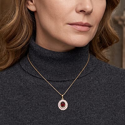 D'Joy Premium Orissa Rhodolite Garnet and Moissanite 1.50 ctw Blush Bloom Pendant Necklace in 18K Vermeil Yellow Gold Over Sterling Silver 20 Inches