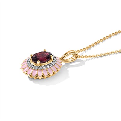D'Joy Premium Orissa Rhodolite Garnet and Moissanite 1.50 ctw Blush Bloom Pendant Necklace in 18K Vermeil Yellow Gold Over Sterling Silver 20 Inches
