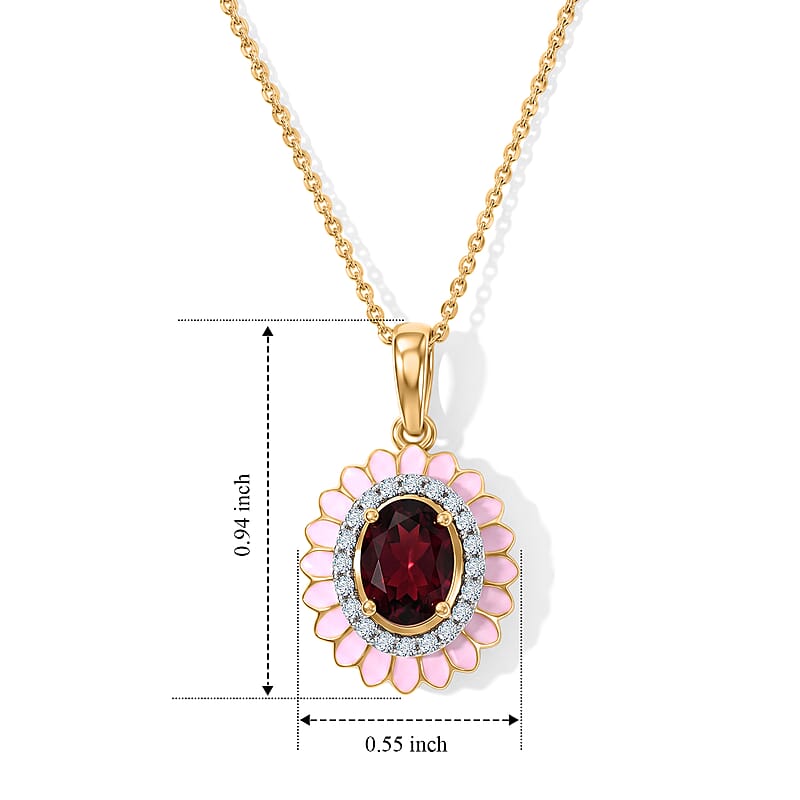 D'Joy Premium Orissa Rhodolite Garnet and Moissanite 1.50 ctw Blush Bloom Pendant Necklace in 18K Vermeil Yellow Gold Over Sterling Silver 20 Inches