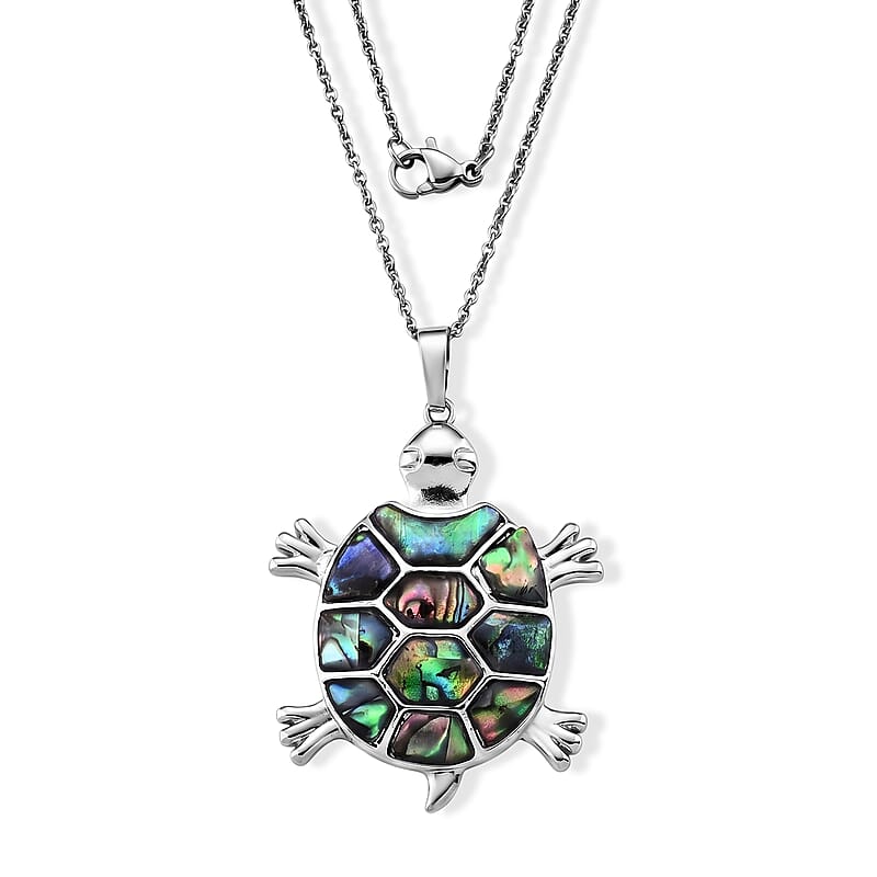 Abalone Shell Pendant in Silvertone with Stainless Steel Necklace 20 Inches