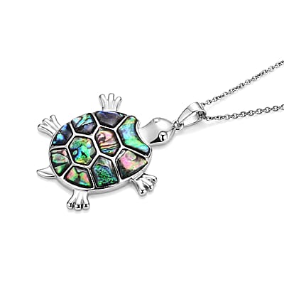 Abalone Shell Pendant in Silvertone with Stainless Steel Necklace 20 Inches