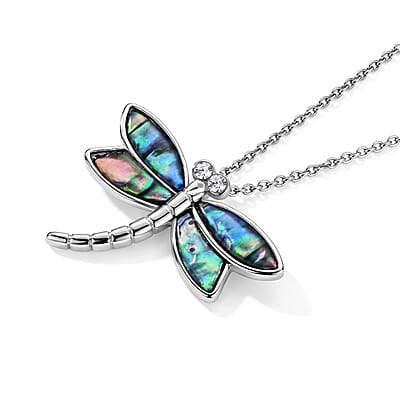 Abalone Shell Pendant in Silvertone with Stainless Steel Necklace 20 Inches