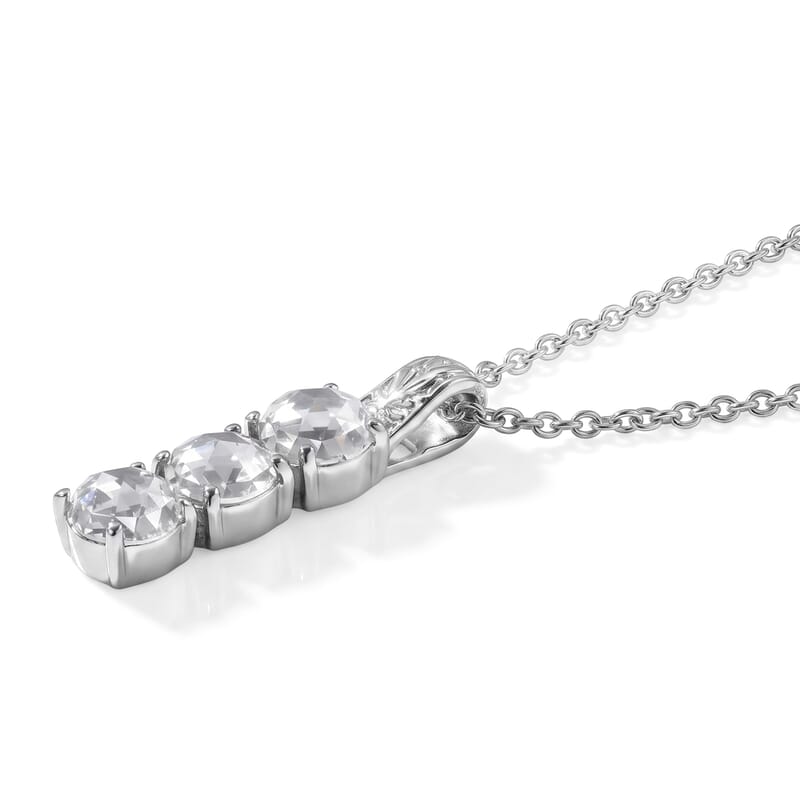 EverTrue Simulated Diamond Trilogy Pendant Necklace in Stainless Steel (20 Inches)