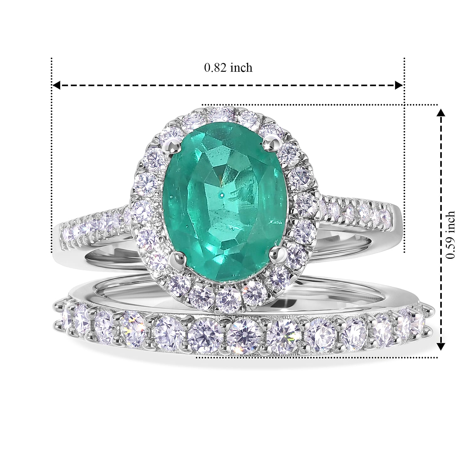 EverTrue Emeraldine Quartz (Triplet) and Moissanite 3.00 ctw Bridal Set Stacking Ring in Platinum Bond (Size 5.0)