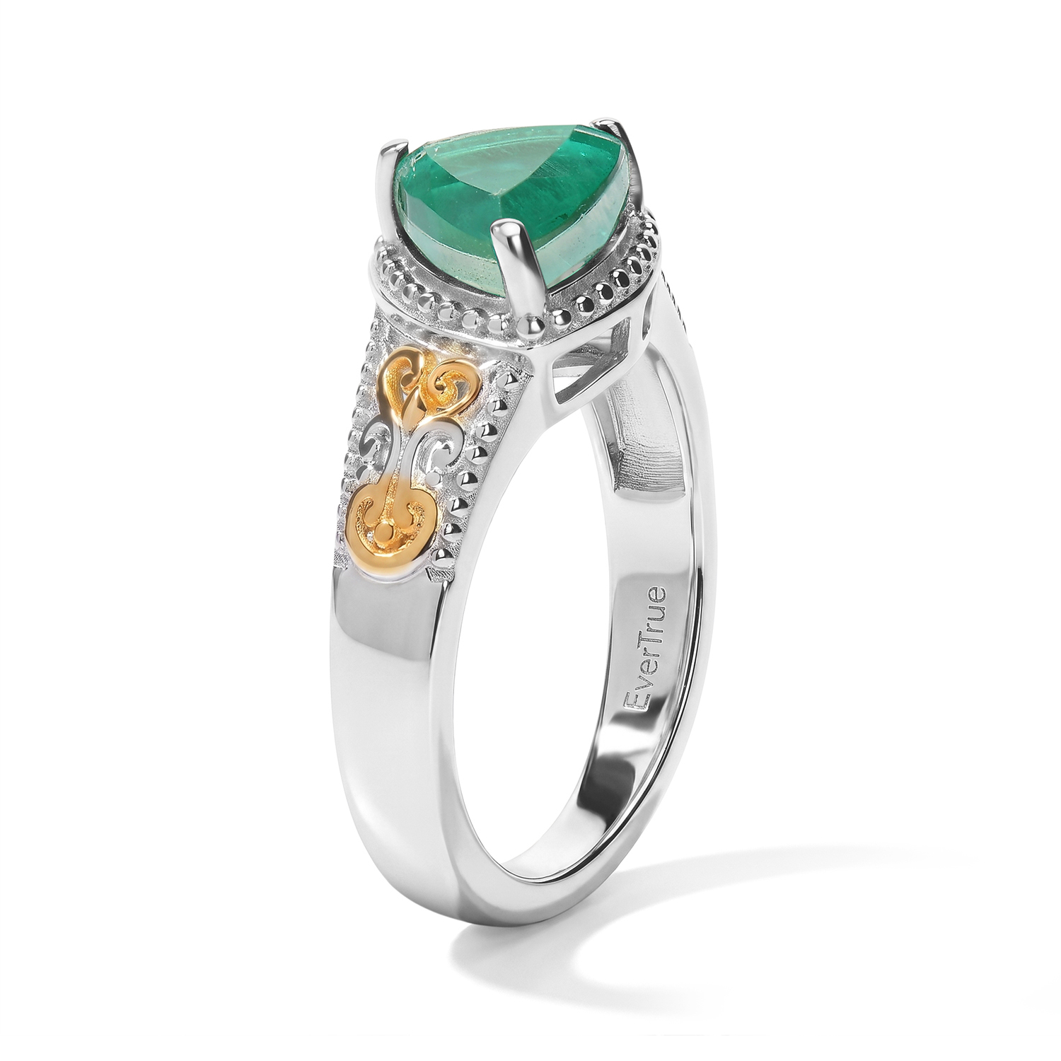 EverTrue Emeraldine Quartz (Triplet) 6.00 ctw Earrings, Ring (Size 5) and Pendant in 18K YG Plated and Platinum Bond with Stainless Steel Necklace 20 Inches