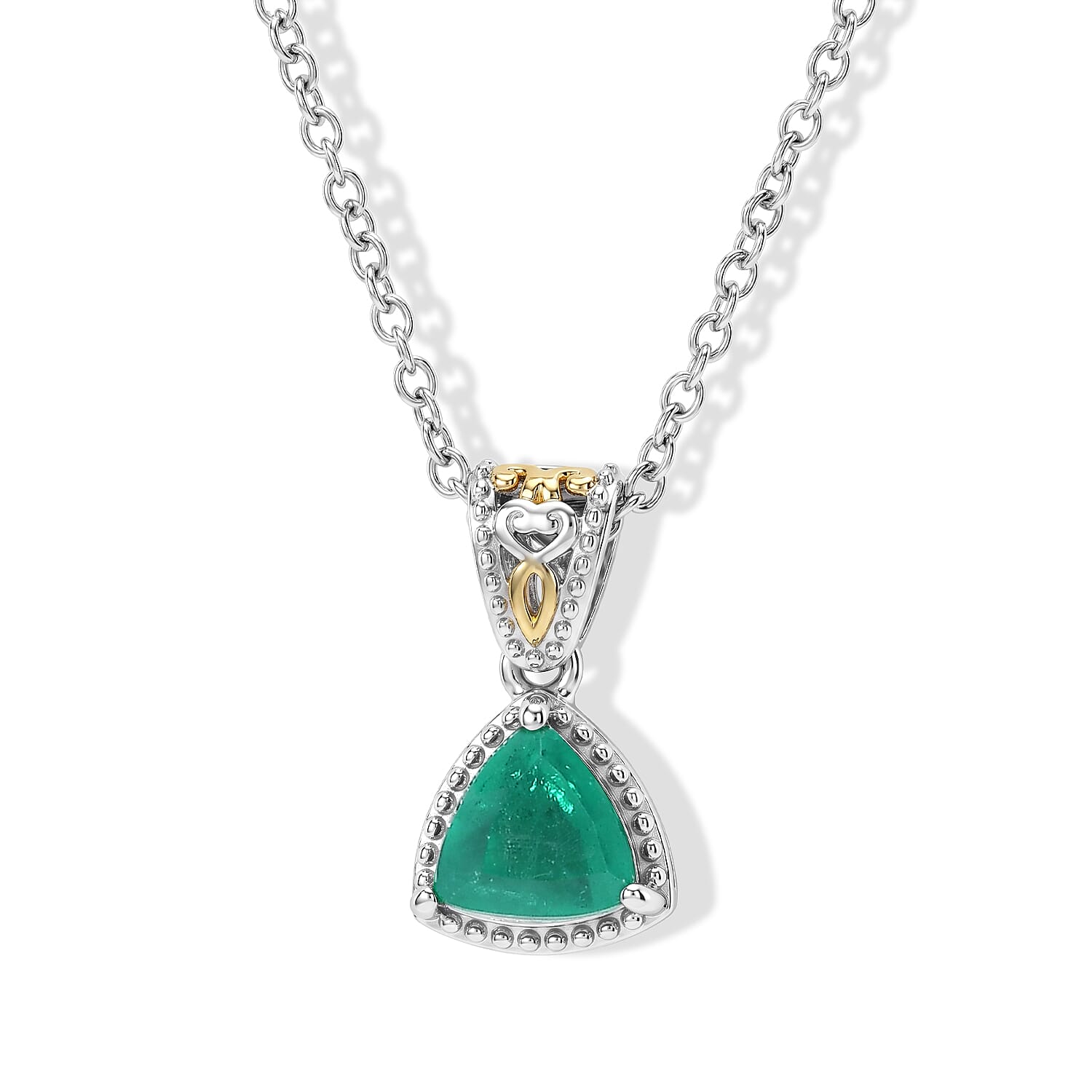 EverTrue Emeraldine Quartz (Triplet) 6.00 ctw Earrings, Ring (Size 5) and Pendant in 18K YG Plated and Platinum Bond with Stainless Steel Necklace 20 Inches