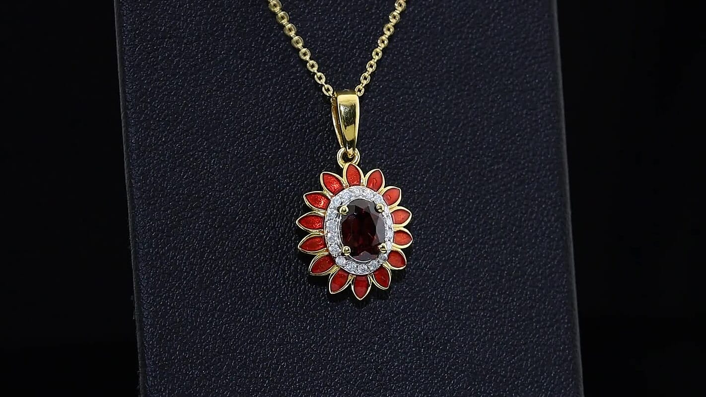 D''Joy AAA Red Zircon and Moissanite 1.20 ctw Pendant Necklace in 18K Vermeil Yellow Gold Over Sterling Silver 20 Inches