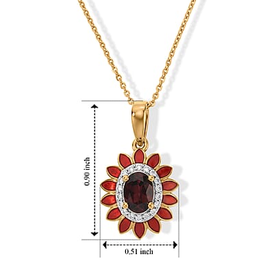 D'Joy AAA Red Zircon and Moissanite 1.20 ctw Pendant Necklace in 18K Vermeil Yellow Gold Over Sterling Silver 20 Inches