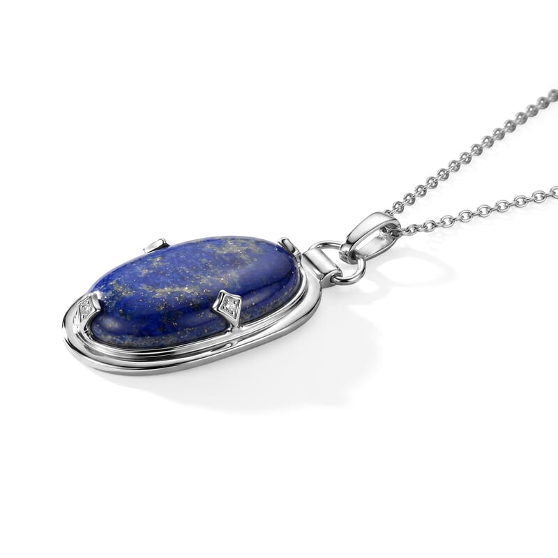 EverTrue Lapis Lazuli 36.65 ctw Pendant Necklace in Stainless Steel 20 Inches