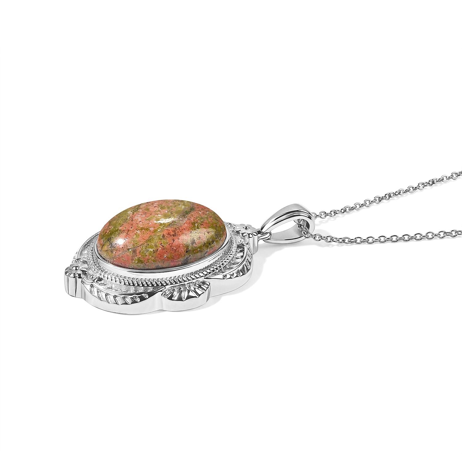 EverTrue Unakite 27.40 ctw Pendant Necklace (20 Inches) in Stainless Steel