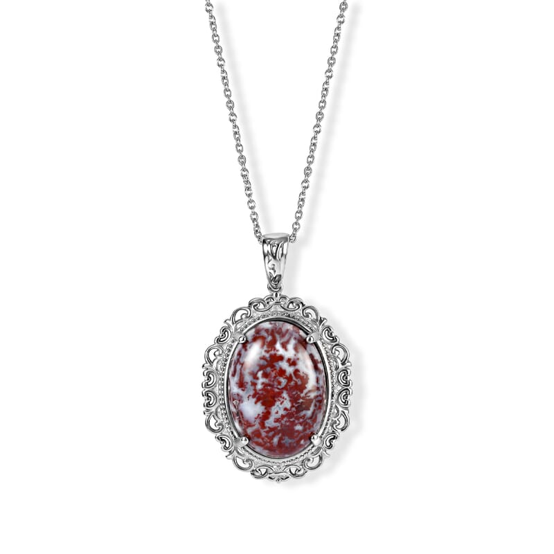 EverTrue Red Lighting Jasper 26.50 ctw Pendant Necklace in Stainless Steel 20 Inches