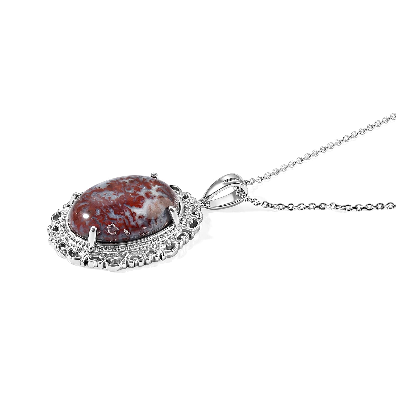 EverTrue Red Lighting Jasper 26.50 ctw Pendant Necklace in Stainless Steel 20 Inches