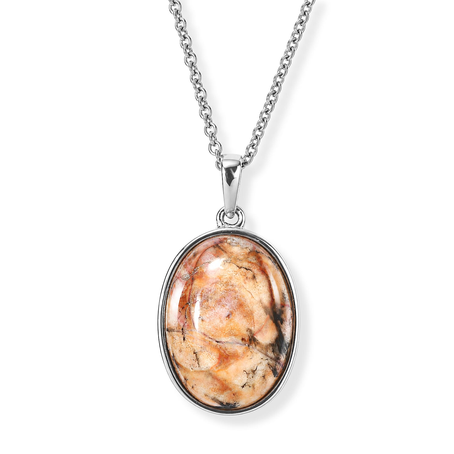 EverTrue Venus Jasper 17.50 ctw Pendant Necklace in Stainless Steel 20 Inches
