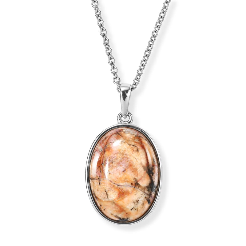 EverTrue Venus Jasper 17.50 ctw Pendant Necklace in Stainless Steel 20 Inches