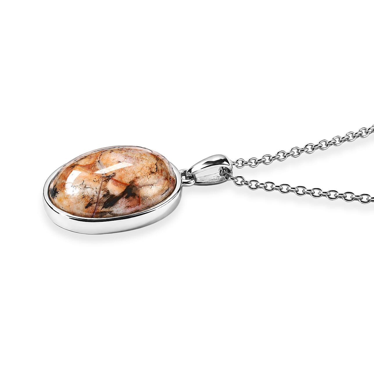 EverTrue Venus Jasper 17.50 ctw Pendant Necklace in Stainless Steel 20 Inches