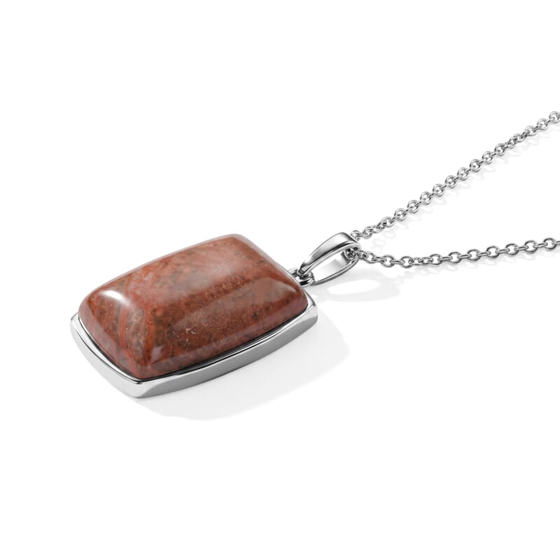 EverTrue Poppy Jasper 27.75 ctw Pendant Necklace (20 Inches) in Stainless Steel