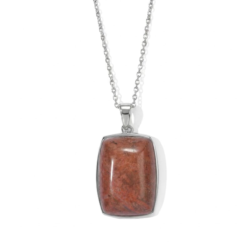 EverTrue Poppy Jasper 27.75 ctw Pendant Necklace (20 Inches) in Stainless Steel