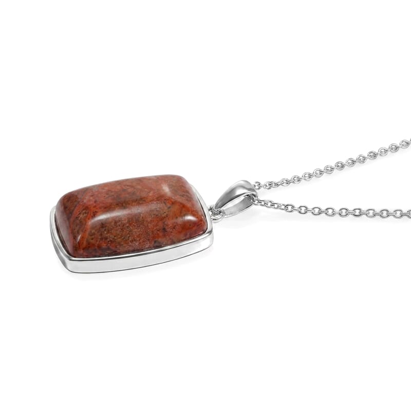 EverTrue Poppy Jasper 27.75 ctw Pendant Necklace (20 Inches) in Stainless Steel