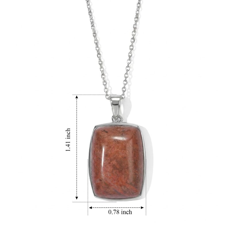 EverTrue Poppy Jasper 27.75 ctw Pendant Necklace (20 Inches) in Stainless Steel