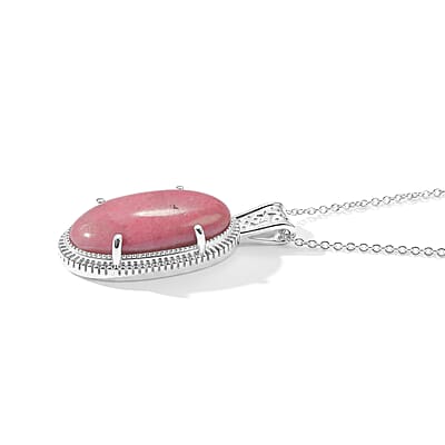 EverTrue Rhodonite 32.75 ctw Pendant Necklace (20 Inches) in Stainless Steel