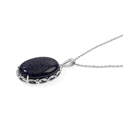 EverTrue Blue Sandstone 34.85 ctw Pendant Necklace (20 Inches) in Stainless Steel