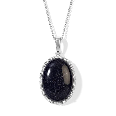 EverTrue Blue Sandstone 34.85 ctw Pendant Necklace (20 Inches) in Stainless Steel