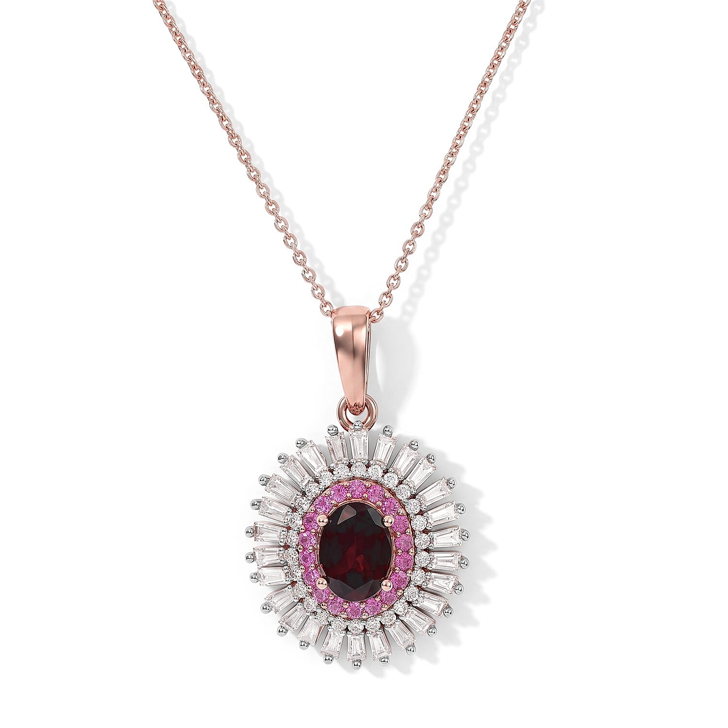 D'Joy AAA Red Zircon and Multi Gemstone 3.00 ctw Pendant Necklace in 18K Vermeil Rose Gold Over Sterling Silver 20 Inches