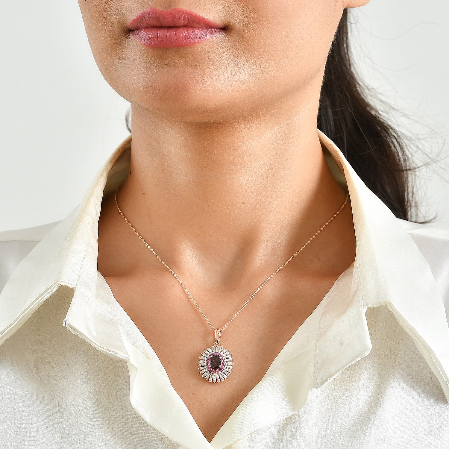 D'Joy AAA Red Zircon and Multi Gemstone 3.00 ctw Pendant Necklace in 18K Vermeil Rose Gold Over Sterling Silver 20 Inches