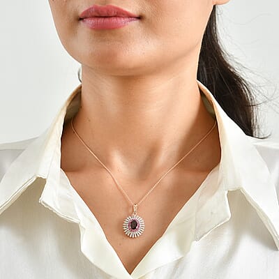 D'Joy AAA Red Zircon and Multi Gemstone 3.00 ctw Pendant Necklace in 18K Vermeil Rose Gold Over Sterling Silver 20 Inches