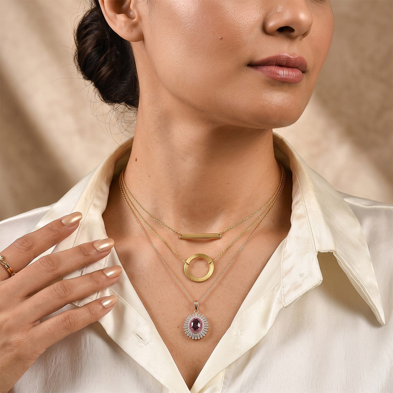 D'Joy AAA Red Zircon and Multi Gemstone 3.00 ctw Pendant Necklace in 18K Vermeil Rose Gold Over Sterling Silver 20 Inches